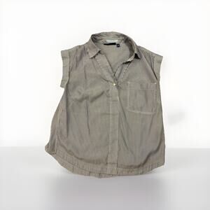 Susan Graver Petite XS Blue White Striped Sleeveless Button Front Blouse